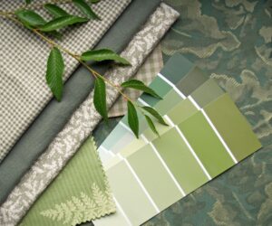 Green swatches with patterned materials